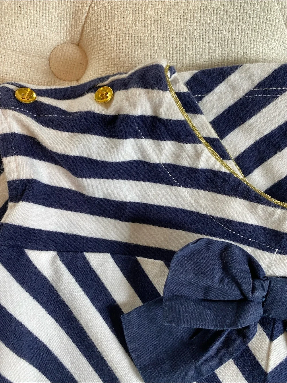 Source Unknown Navy and White Striped Girls Sleeveless Top with Front Bow